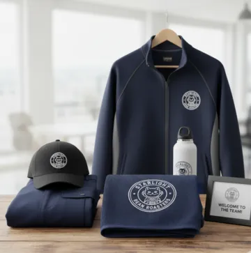 Branded staff uniform jacket, cap and welcome kit